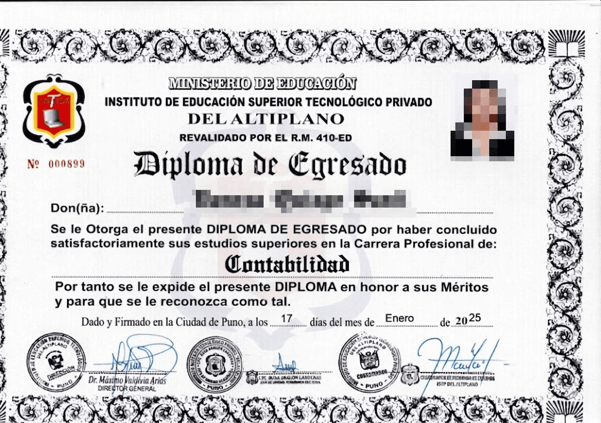 Documento oficial: BDiploma de Egresado de Contabilidad